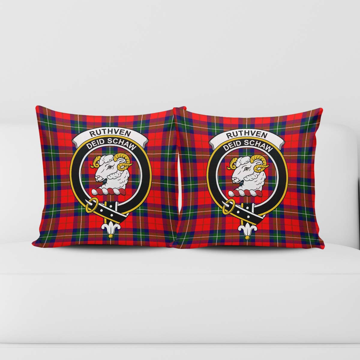 Ruthven Tartan Pillow Cover with Family Crest - Tartan Vibes Clothing