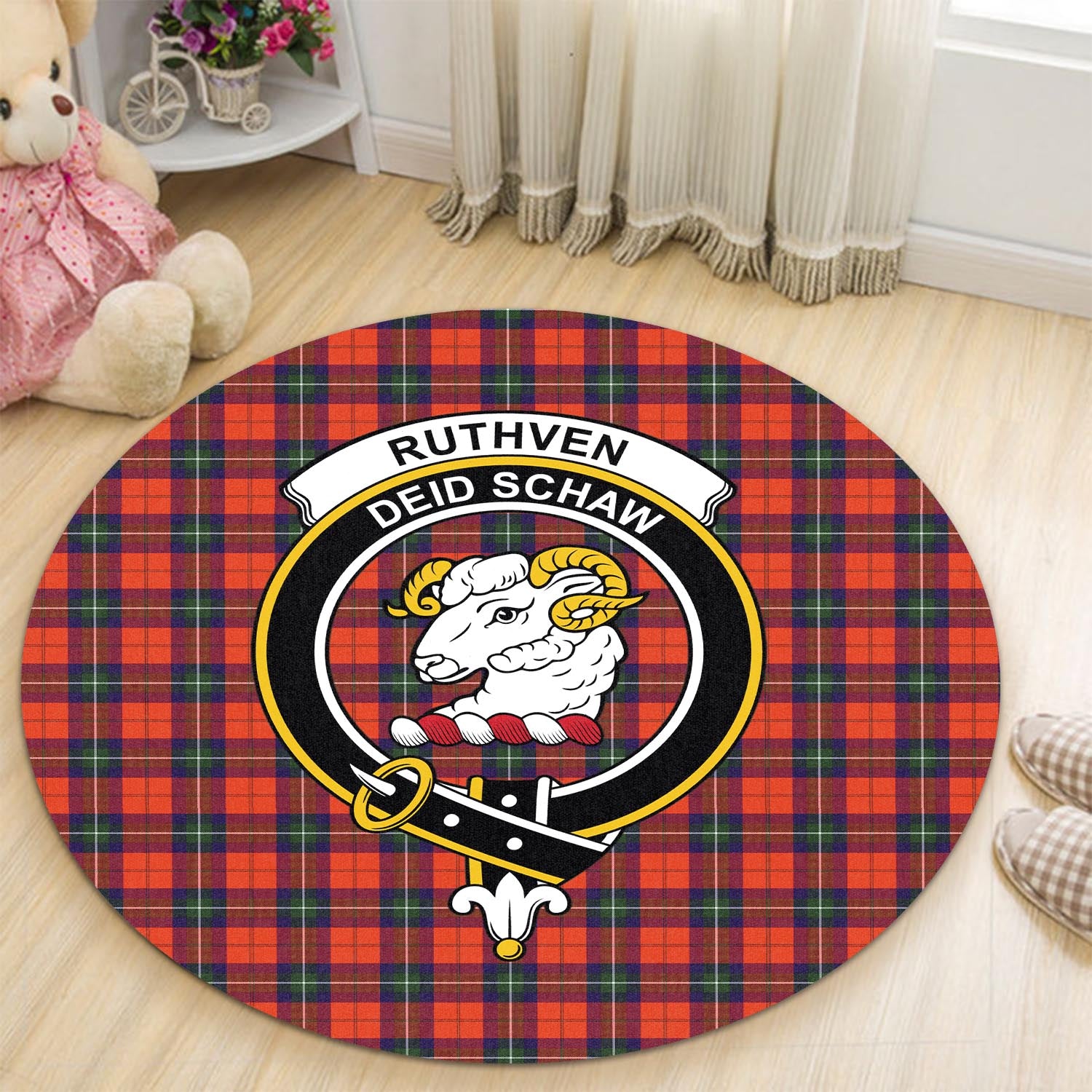 ruthven-modern-tartan-round-rug-with-family-crest