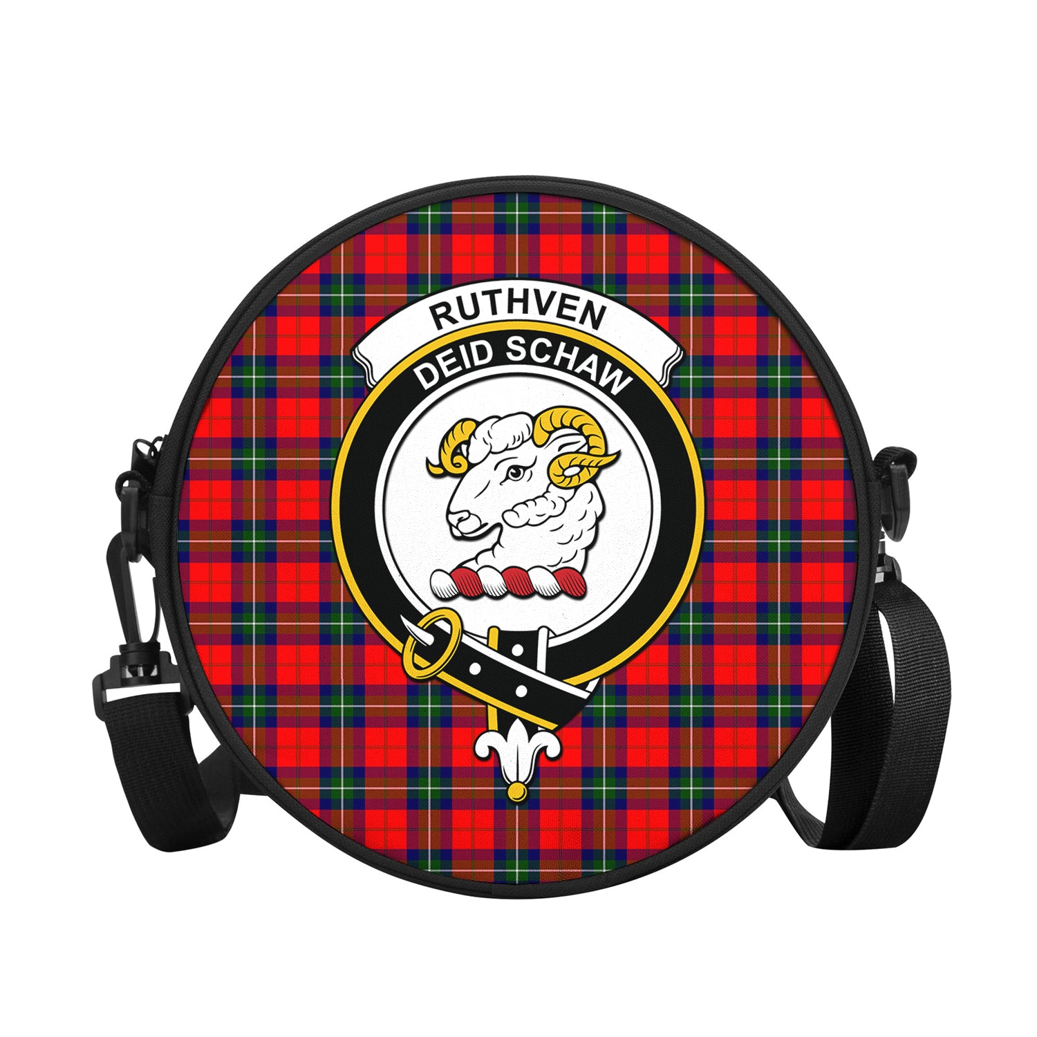 Ruthven Tartan Round Satchel Bags with Family Crest - Tartan Vibes Clothing