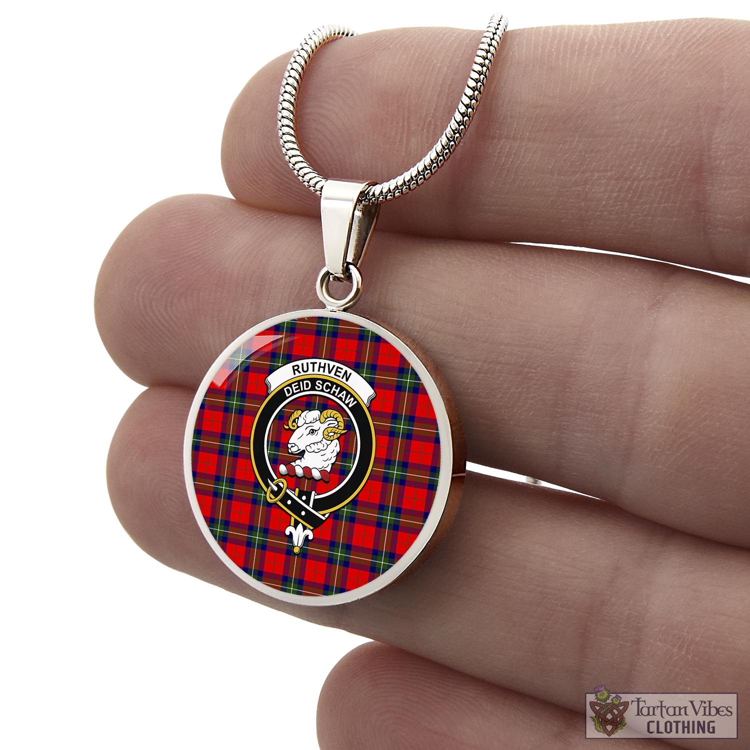 Ruthven Tartan Circle Necklace with Family Crest - Tartan Vibes Clothing