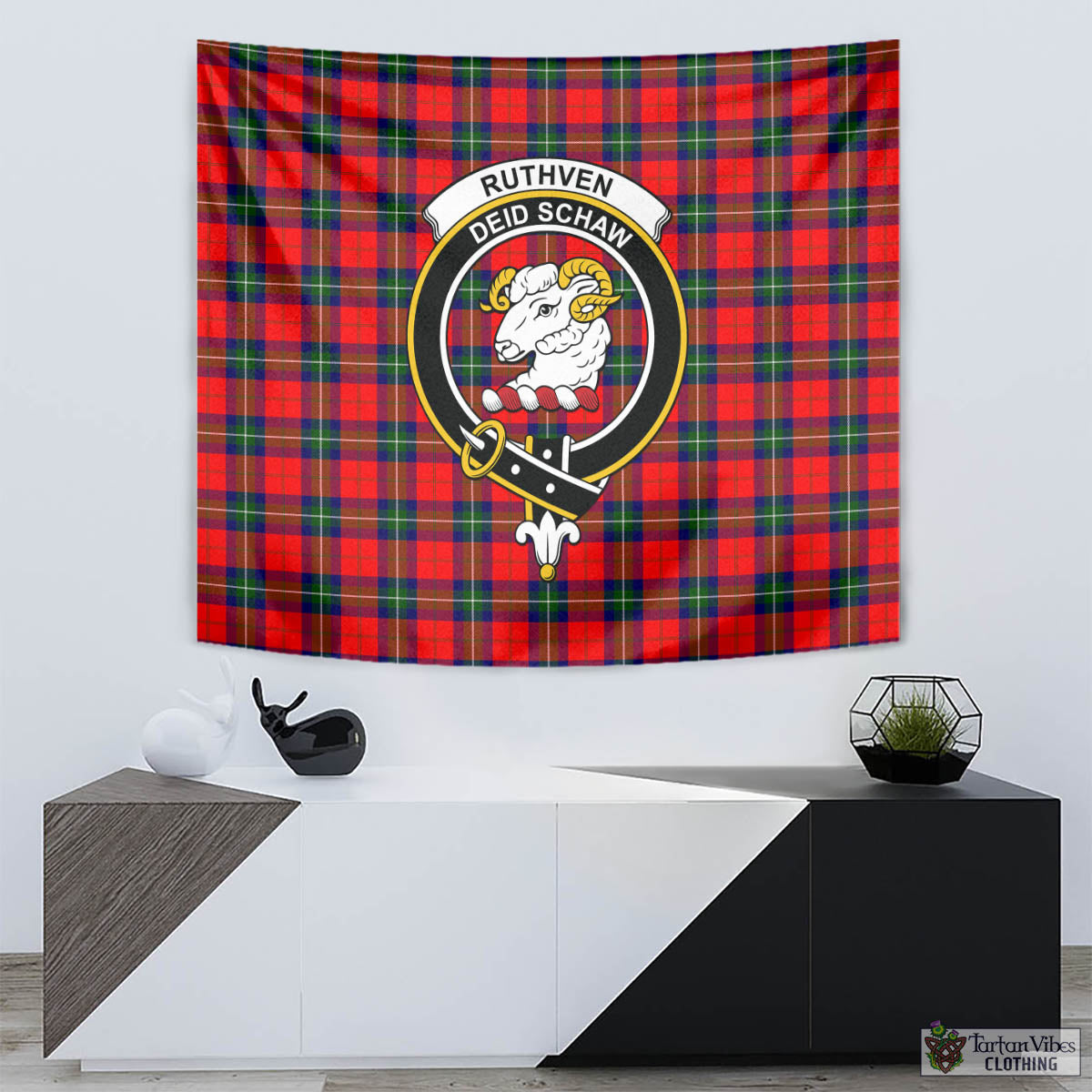 Ruthven Tartan Tapestry Wall Hanging and Home Decor for Room with Family Crest - Tartan Vibes Clothing