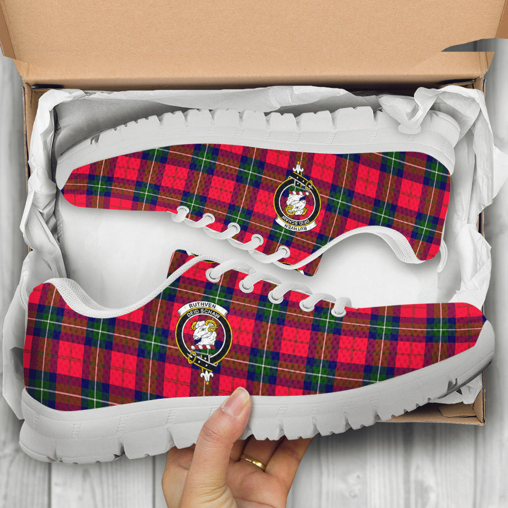 Ruthven Tartan Sneakers with Family Crest - Tartan Vibes Clothing