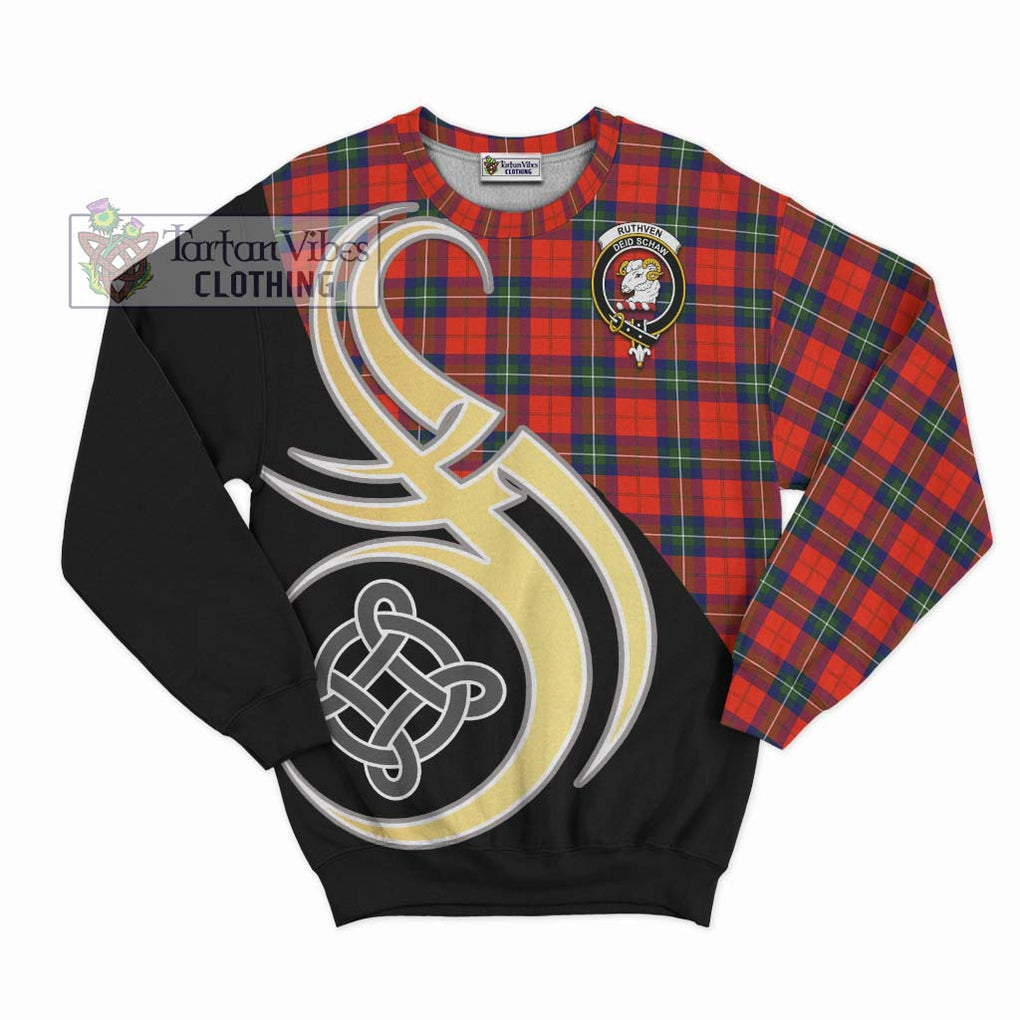 Ruthven Tartan Sweatshirt with Family Crest and Celtic Symbol Style - Tartan Vibes Clothing