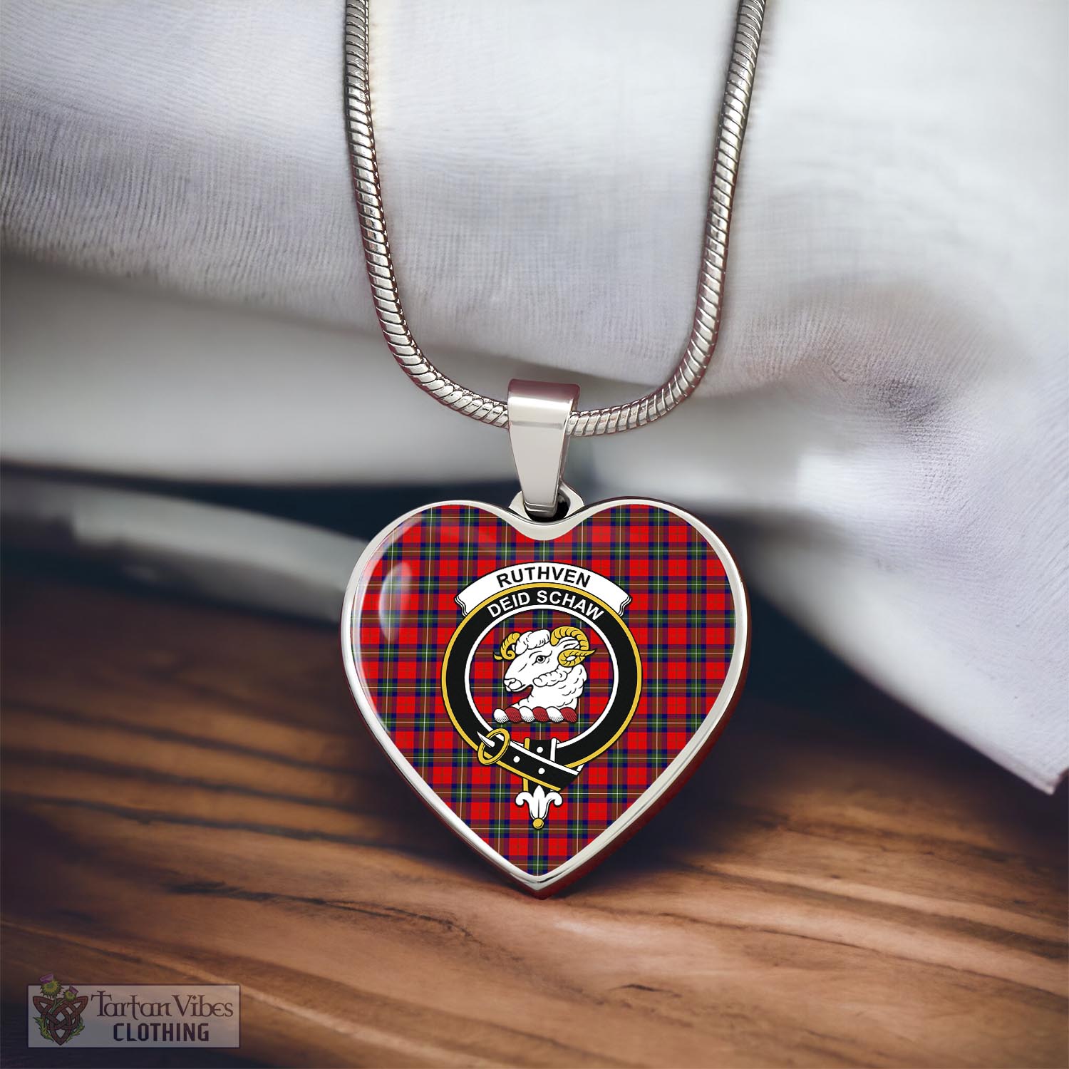 Ruthven Tartan Heart Necklace with Family Crest - Tartan Vibes Clothing