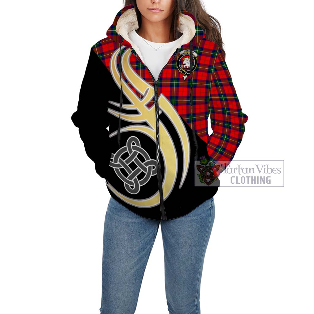 Ruthven Tartan Sherpa Hoodie with Family Crest and Celtic Symbol Style Unisex - Tartan Vibes Clothing