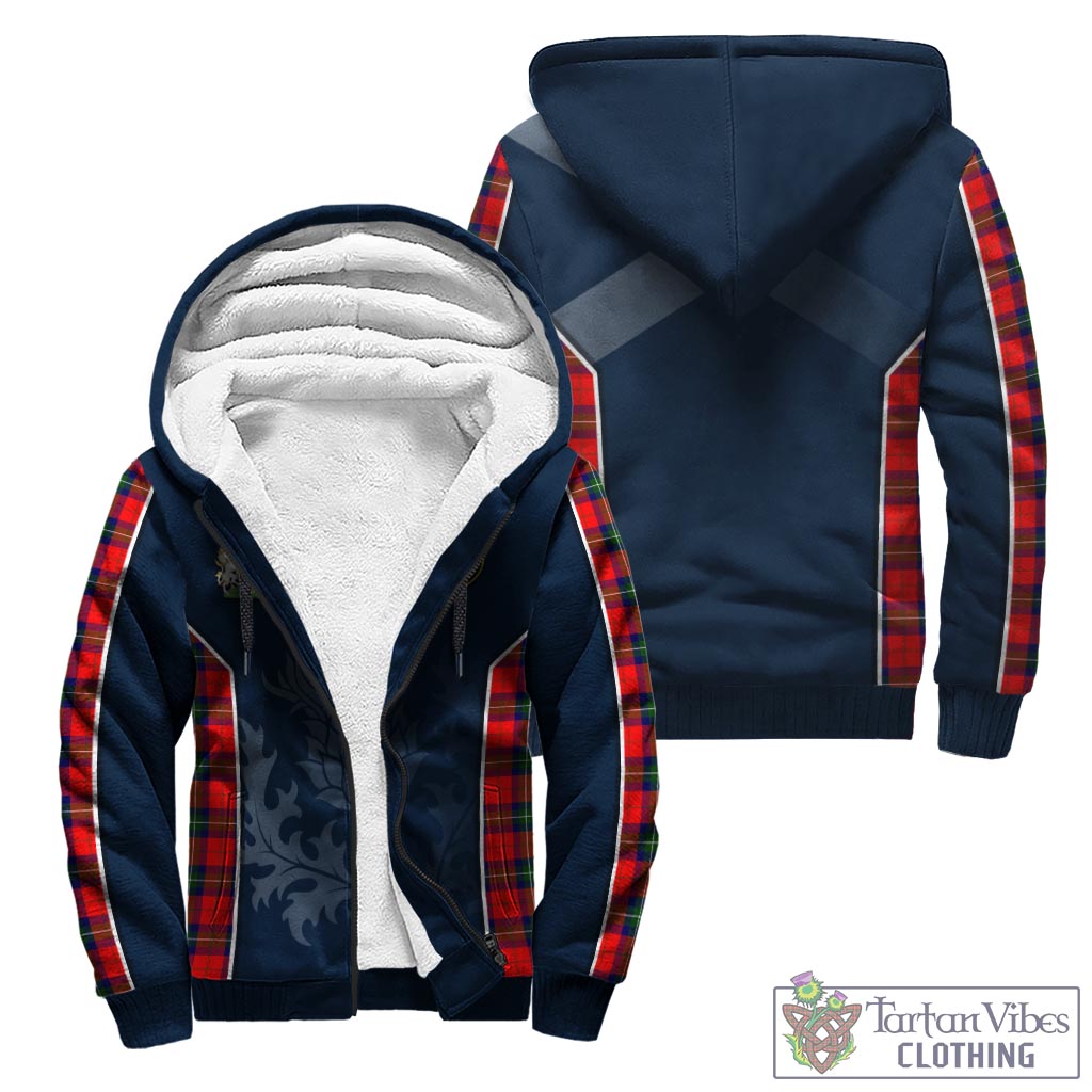 Tartan Vibes Clothing Ruthven Modern Tartan Sherpa Hoodie with Family Crest and Scottish Thistle Vibes Sport Style