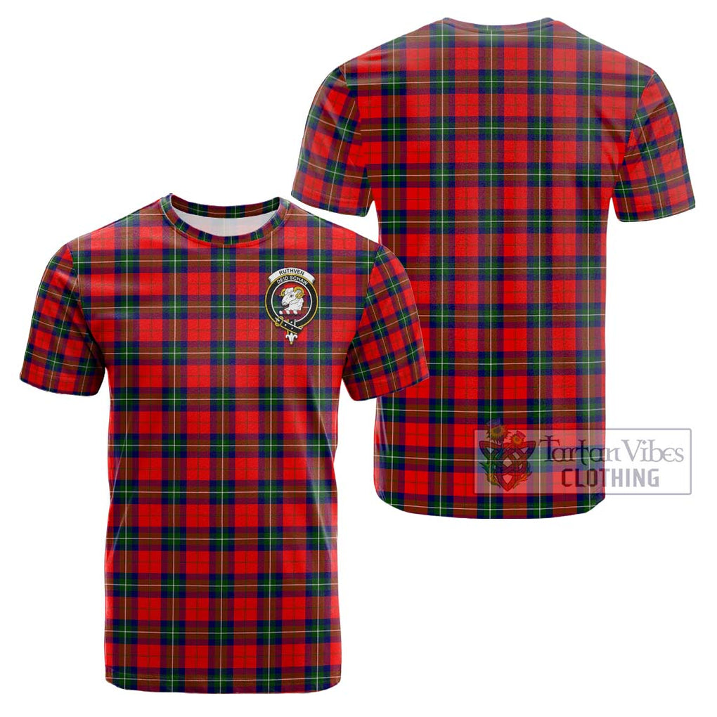 Ruthven Tartan Cotton T-Shirt with Family Crest - Tartan Vibes Clothing