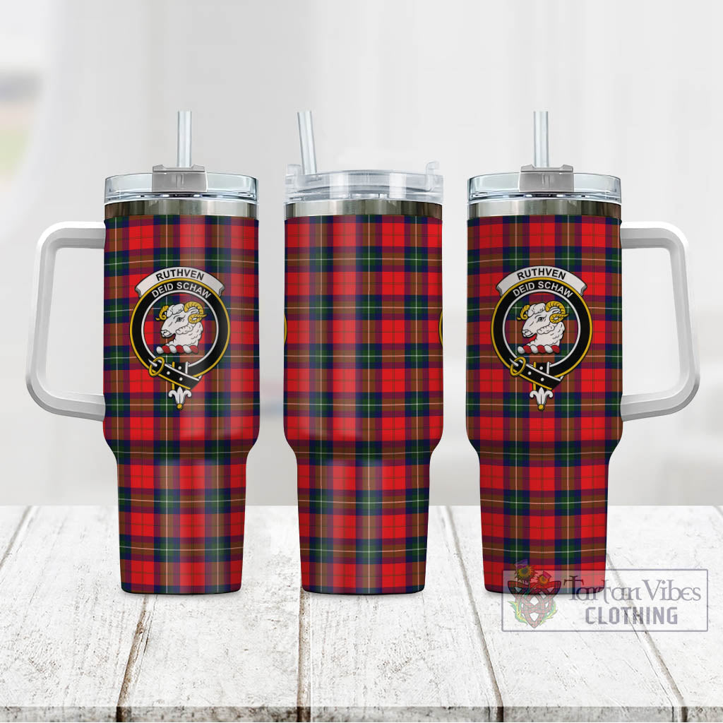 Ruthven Tartan Tumbler with Handle with Family Crest - Tartan Vibes Clothing