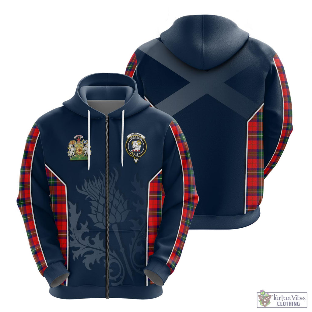Ruthven Tartan Hoodie with Family Crest and Scottish Thistle Vibes Sport Style - Tartan Vibes Clothing