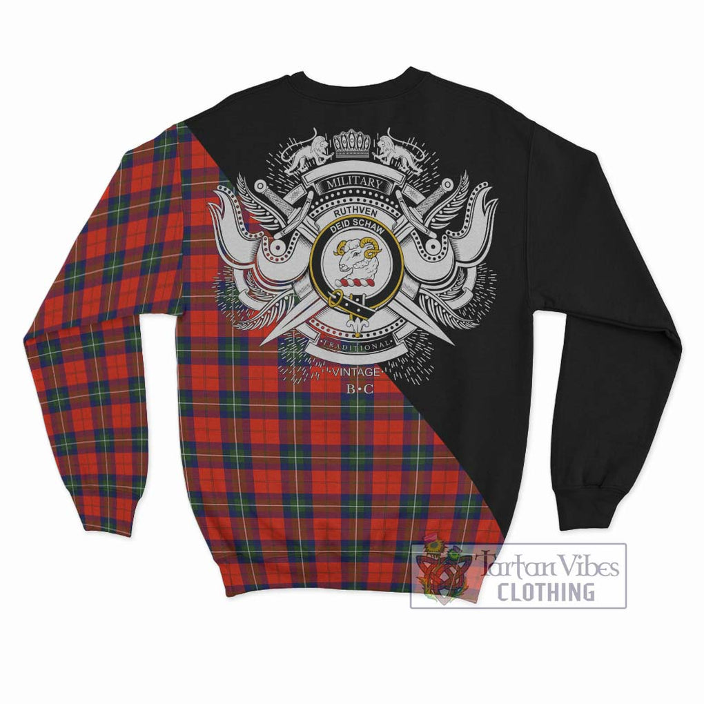 Ruthven Tartan Sweatshirt with Family Crest and Military Logo Style - Tartan Vibes Clothing