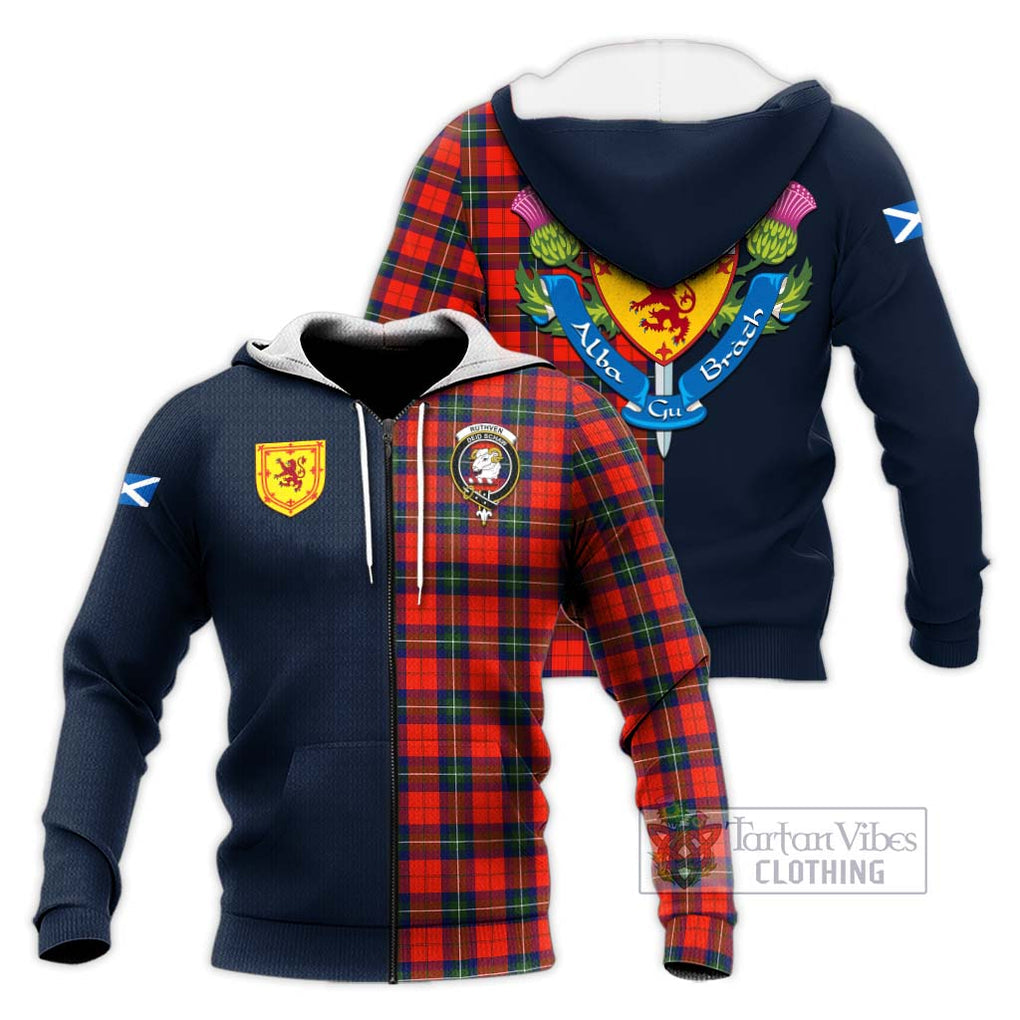 Ruthven Tartan Knitted Hoodie Alba with Scottish Lion Royal Arm Half Style Unisex Knitted Zip Hoodie - Tartan Vibes Clothing