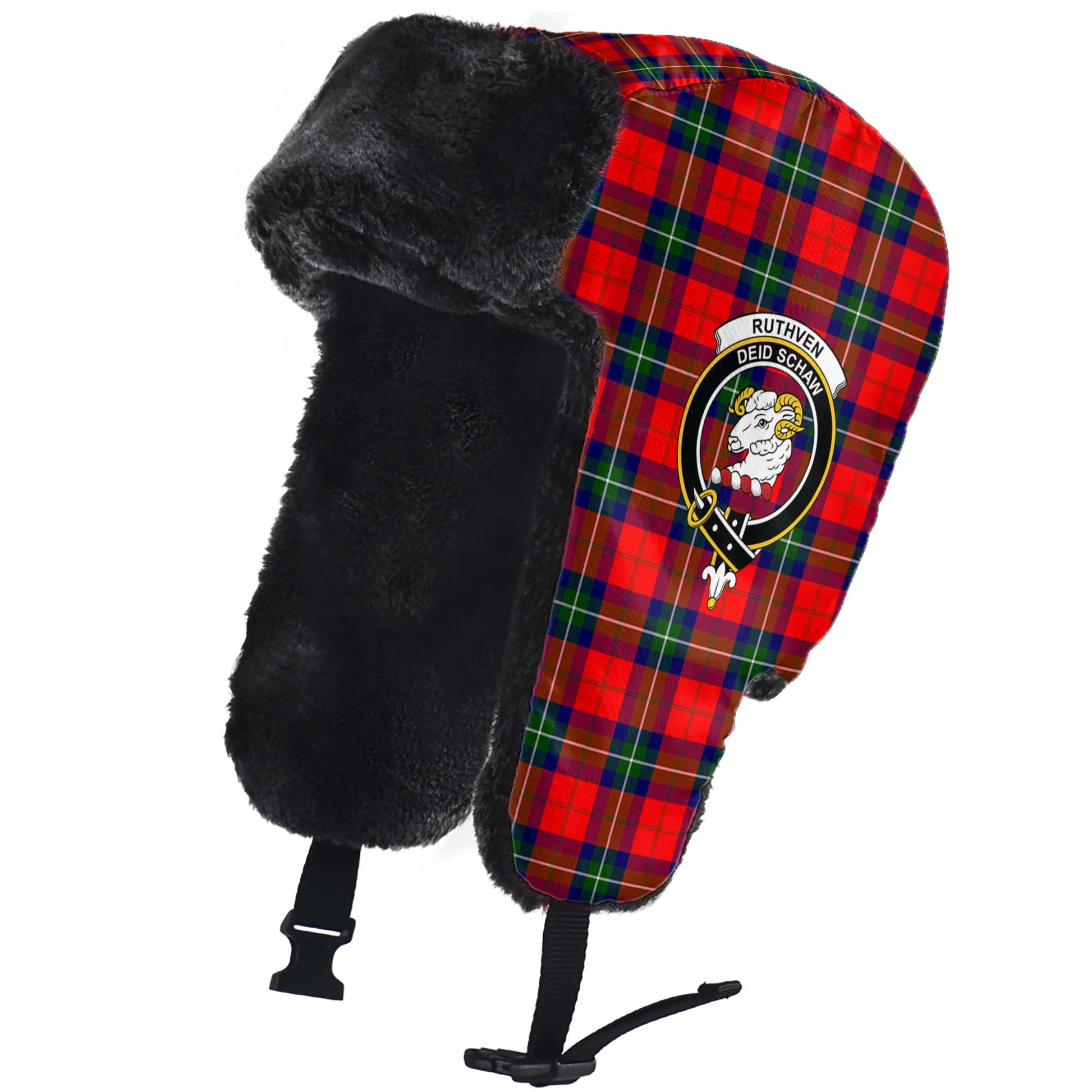 Ruthven Tartan Winter Trapper Hat with Family Crest - Tartan Vibes Clothing