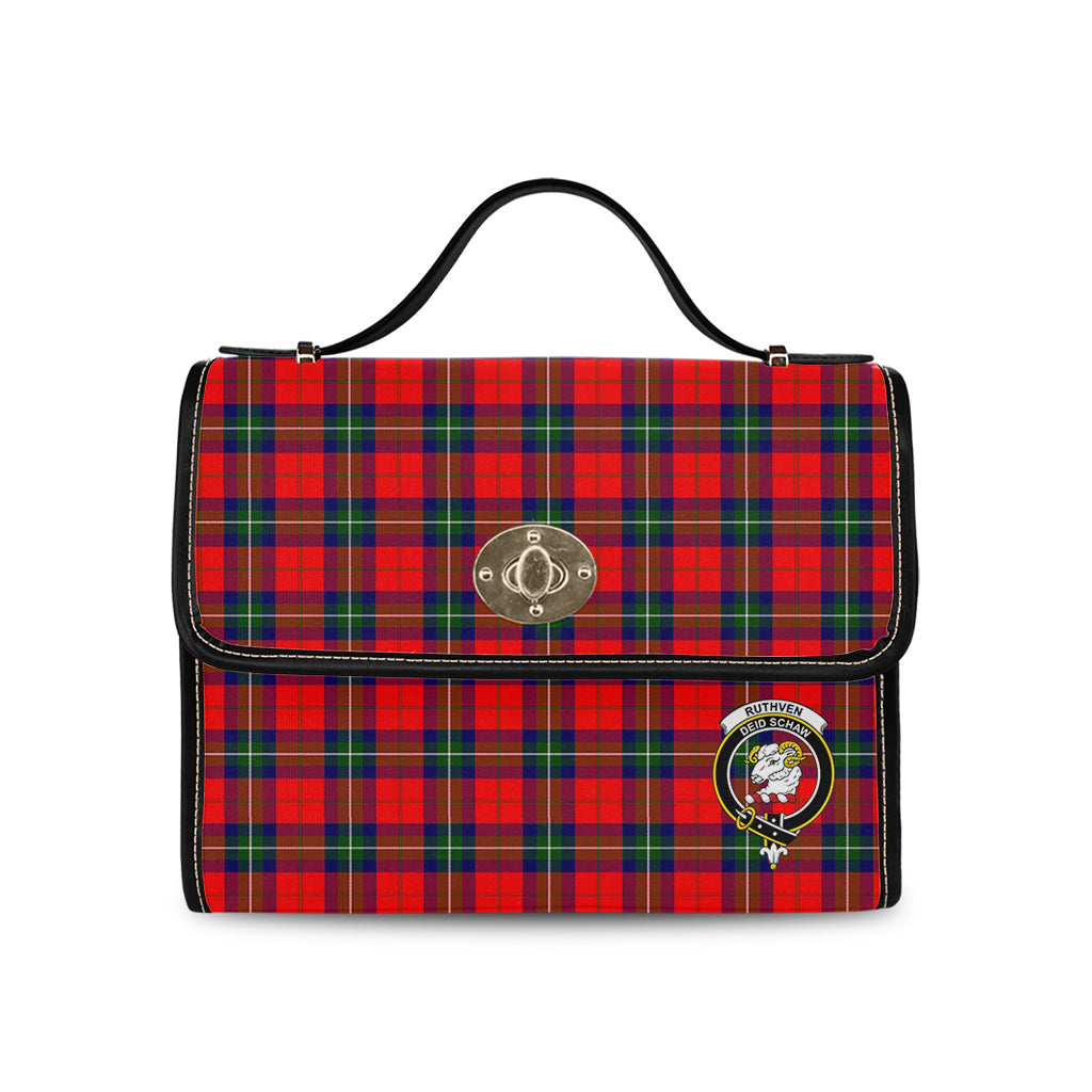 ruthven-modern-tartan-leather-strap-waterproof-canvas-bag-with-family-crest