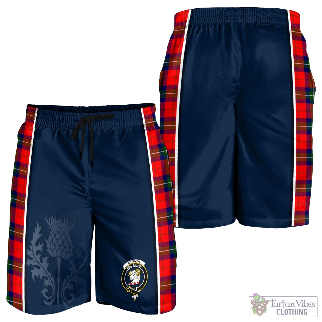 Ruthven Tartan Men's Shorts with Family Crest and Scottish Thistle Vibes Sport Style - Tartan Vibes Clothing