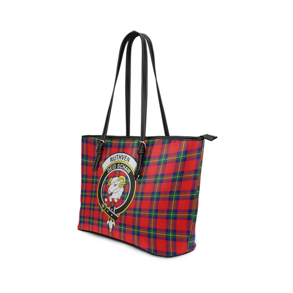 Ruthven Tartan Leather Tote Bag with Family Crest - Tartan Vibes Clothing