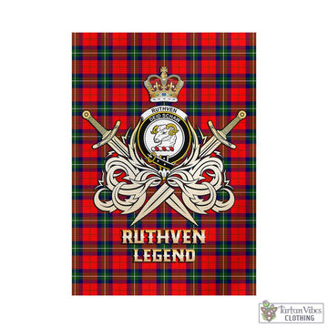 Ruthven Tartan Garden Flag with Clan Crest and the Golden Sword of Courageous Legacy