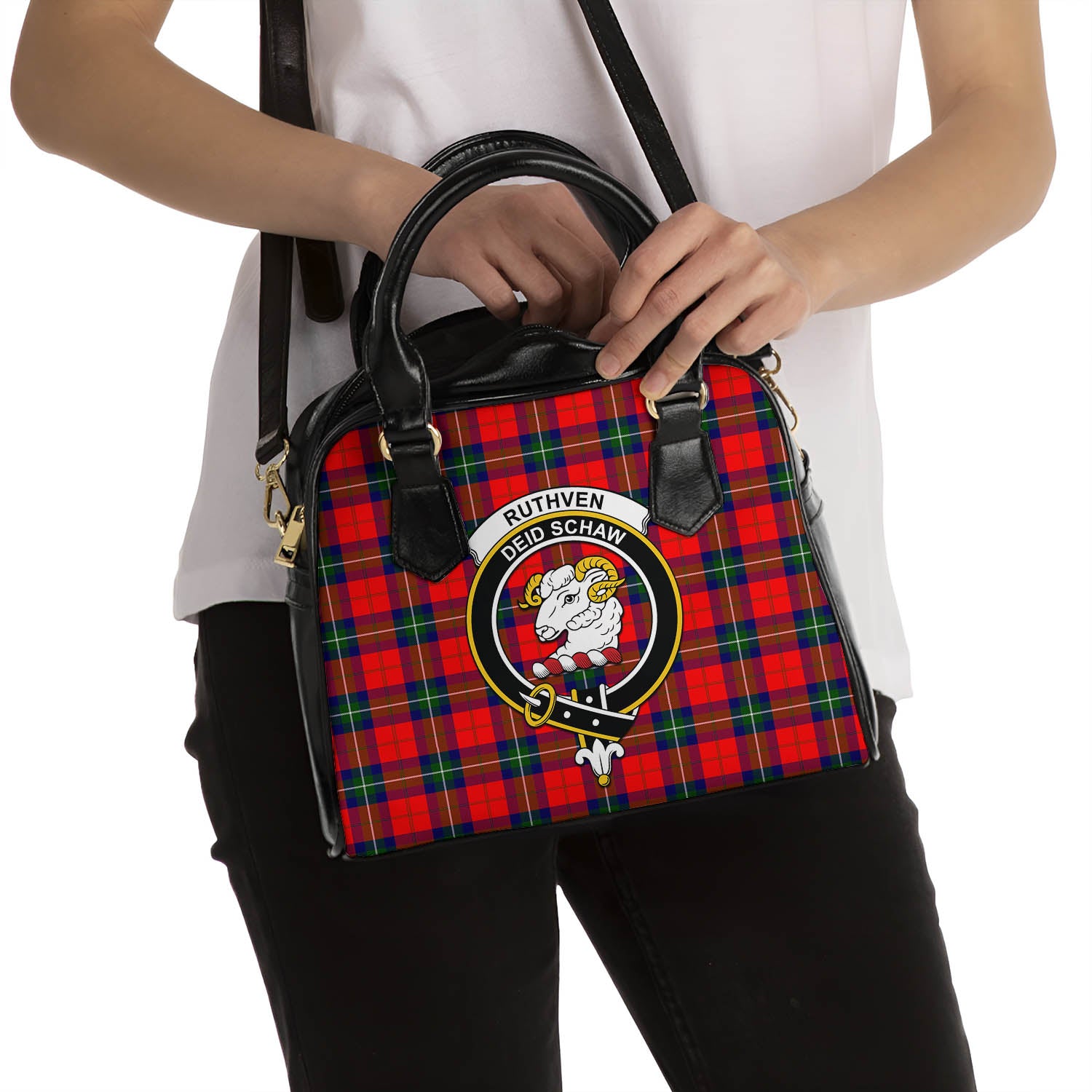 Ruthven Tartan Shoulder Handbags with Family Crest - Tartan Vibes Clothing