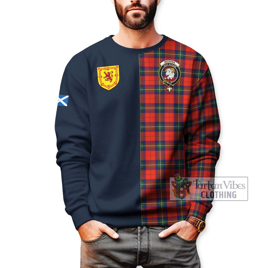 Ruthven Tartan Sweatshirt Alba with Scottish Lion Royal Arm Half Style - Tartan Vibes Clothing