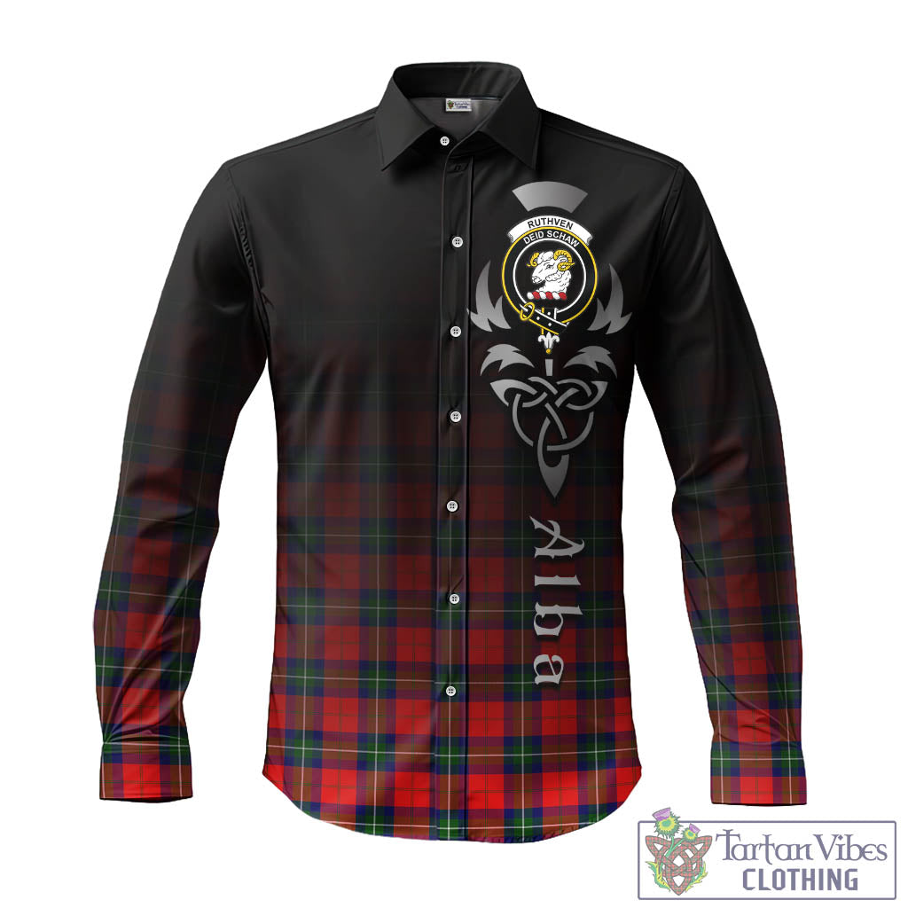 Ruthven Tartan Long Sleeve Button Up Featuring Alba Gu Brath Family Crest Celtic Inspired - Tartan Vibes Clothing