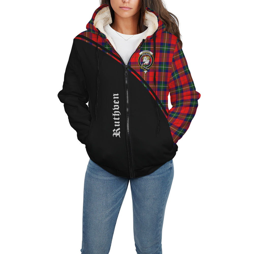 Ruthven Tartan Sherpa Hoodie with Family Crest Curve Style - Tartan Vibes Clothing