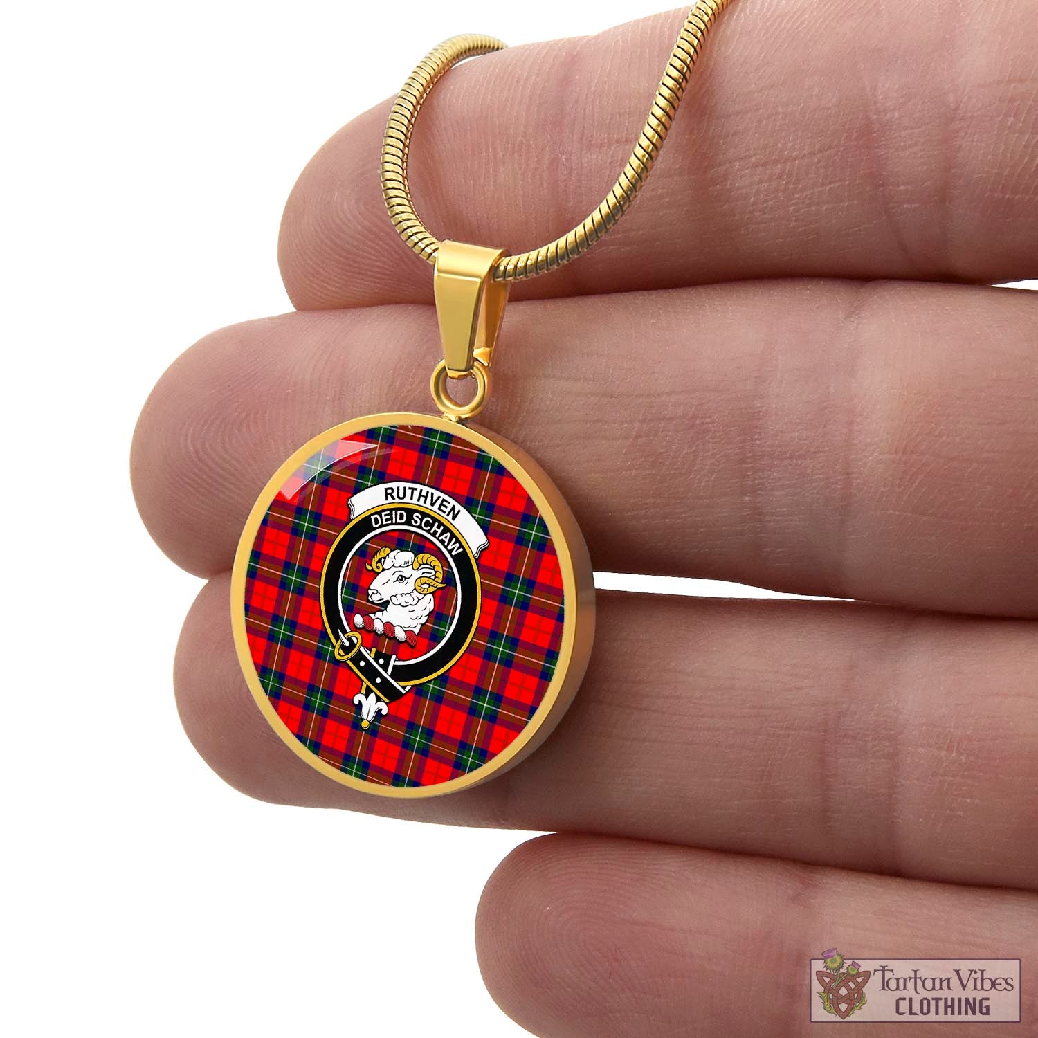 Tartan Vibes Clothing Ruthven Modern Tartan Circle Necklace with Family Crest