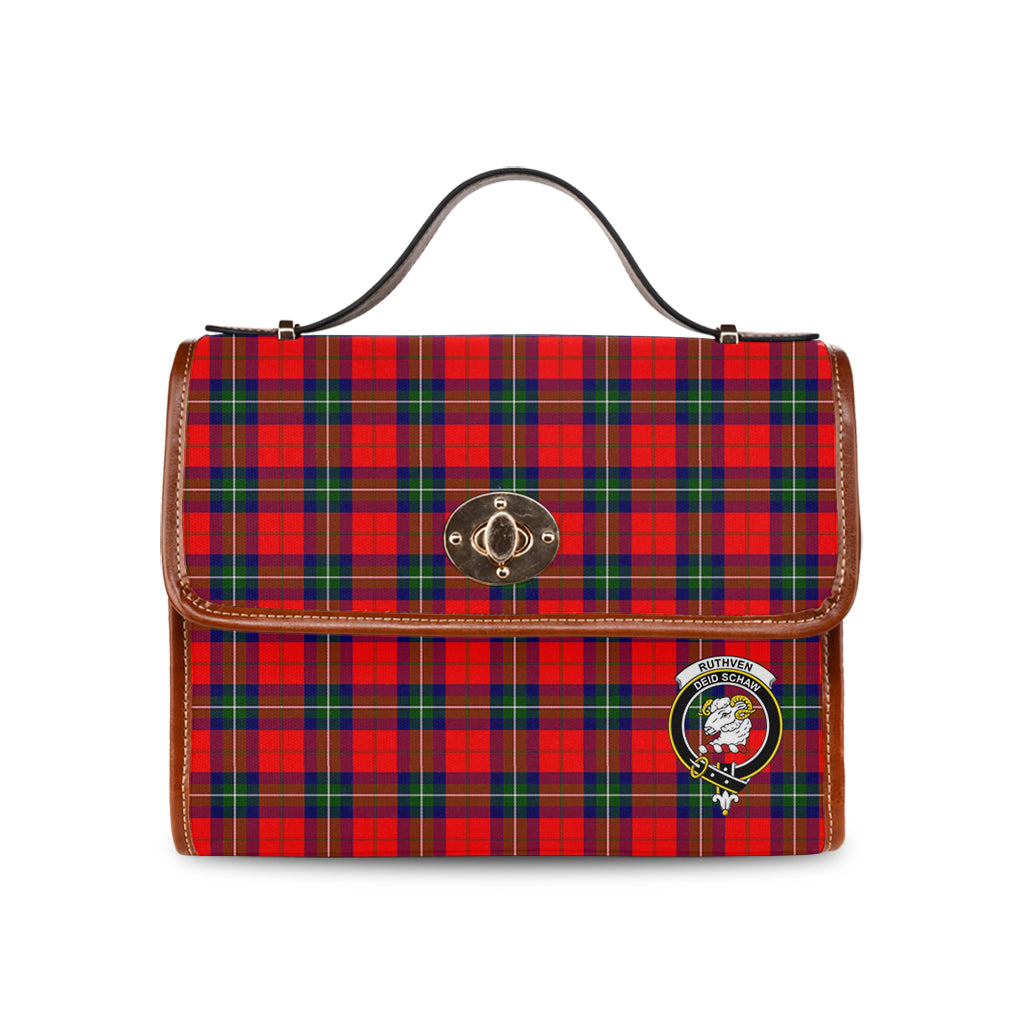 ruthven-modern-tartan-leather-strap-waterproof-canvas-bag-with-family-crest