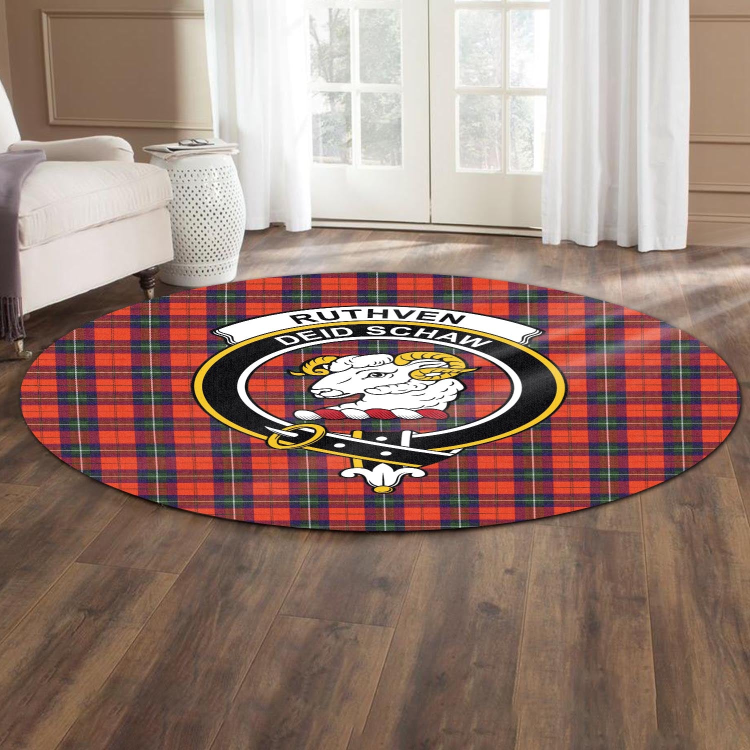 ruthven-modern-tartan-round-rug-with-family-crest