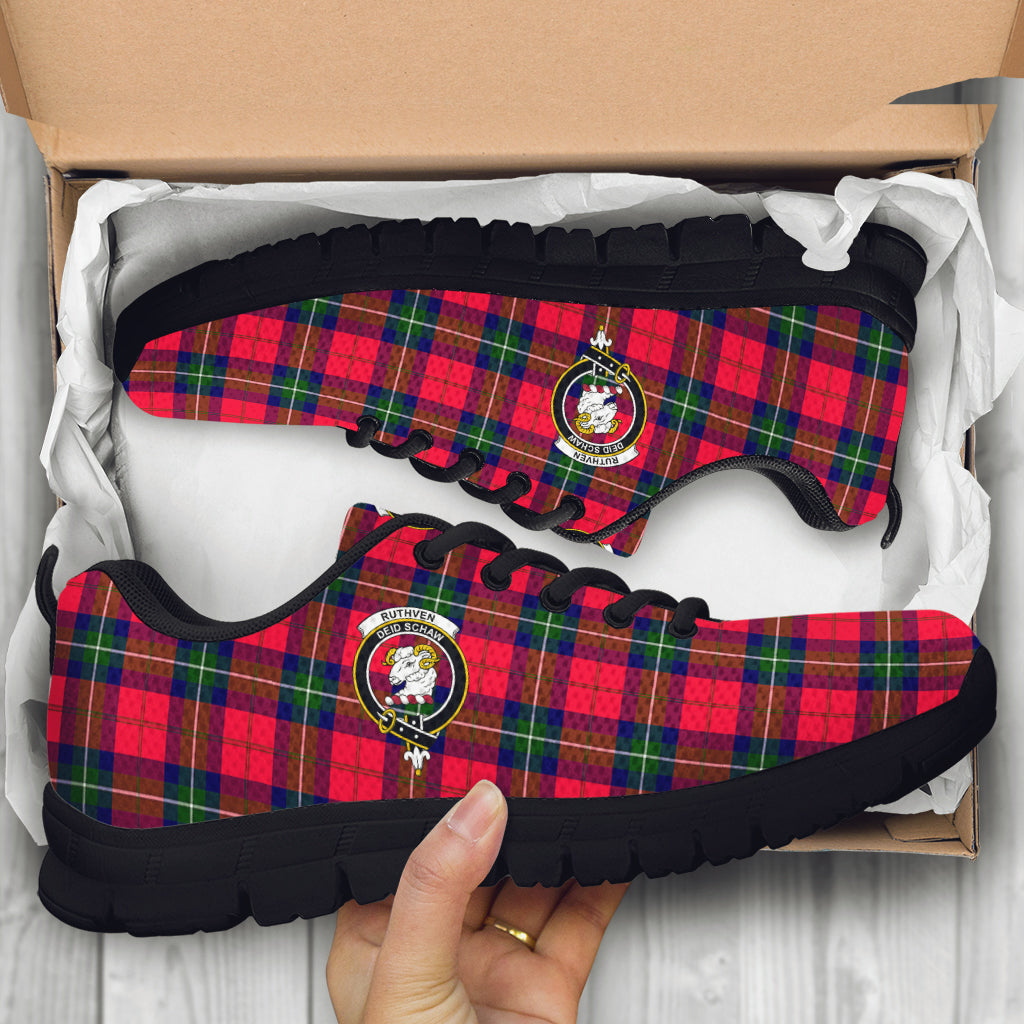 Ruthven Tartan Sneakers with Family Crest - Tartan Vibes Clothing