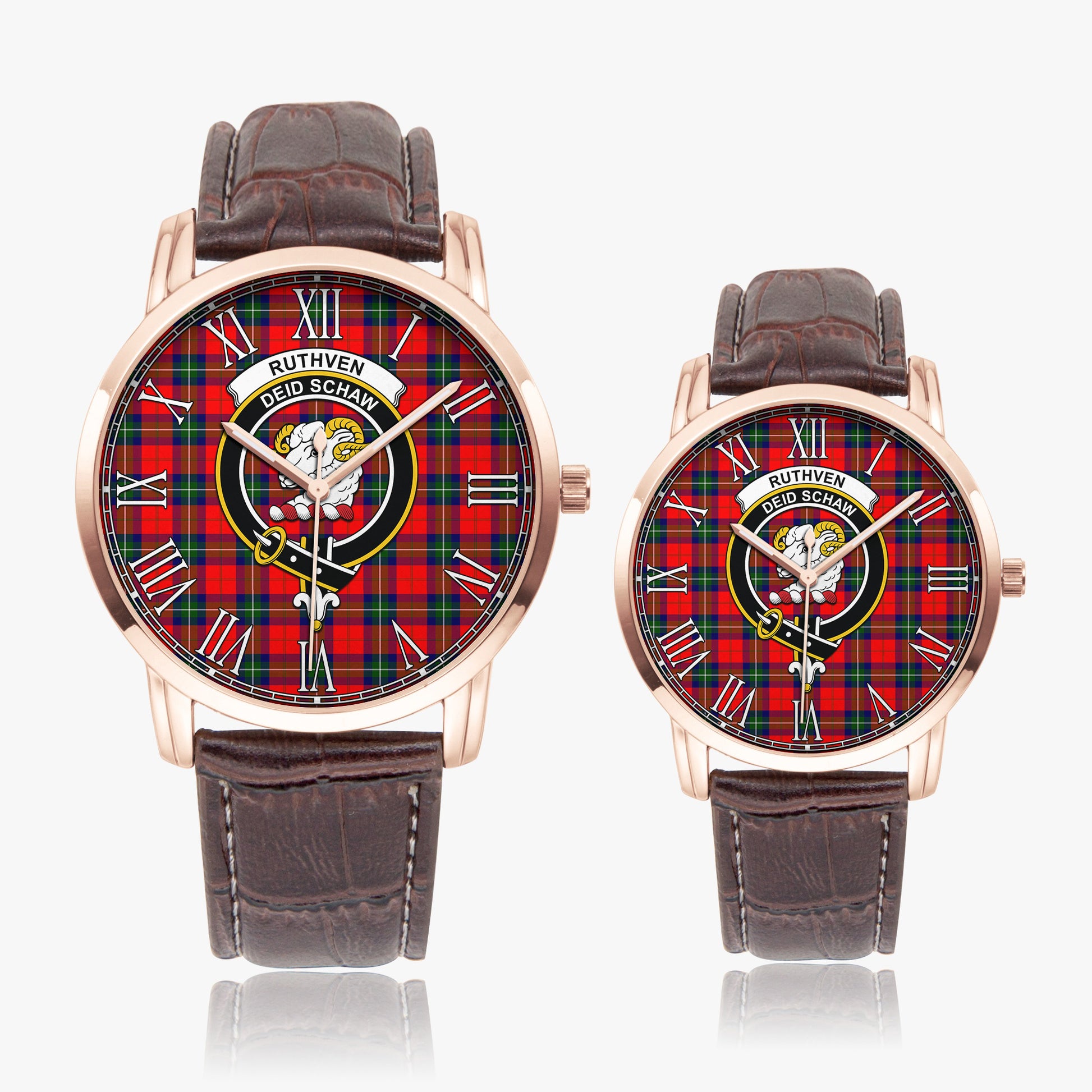 Ruthven Tartan Family Crest Leather Strap Quartz Watch - Tartan Vibes Clothing
