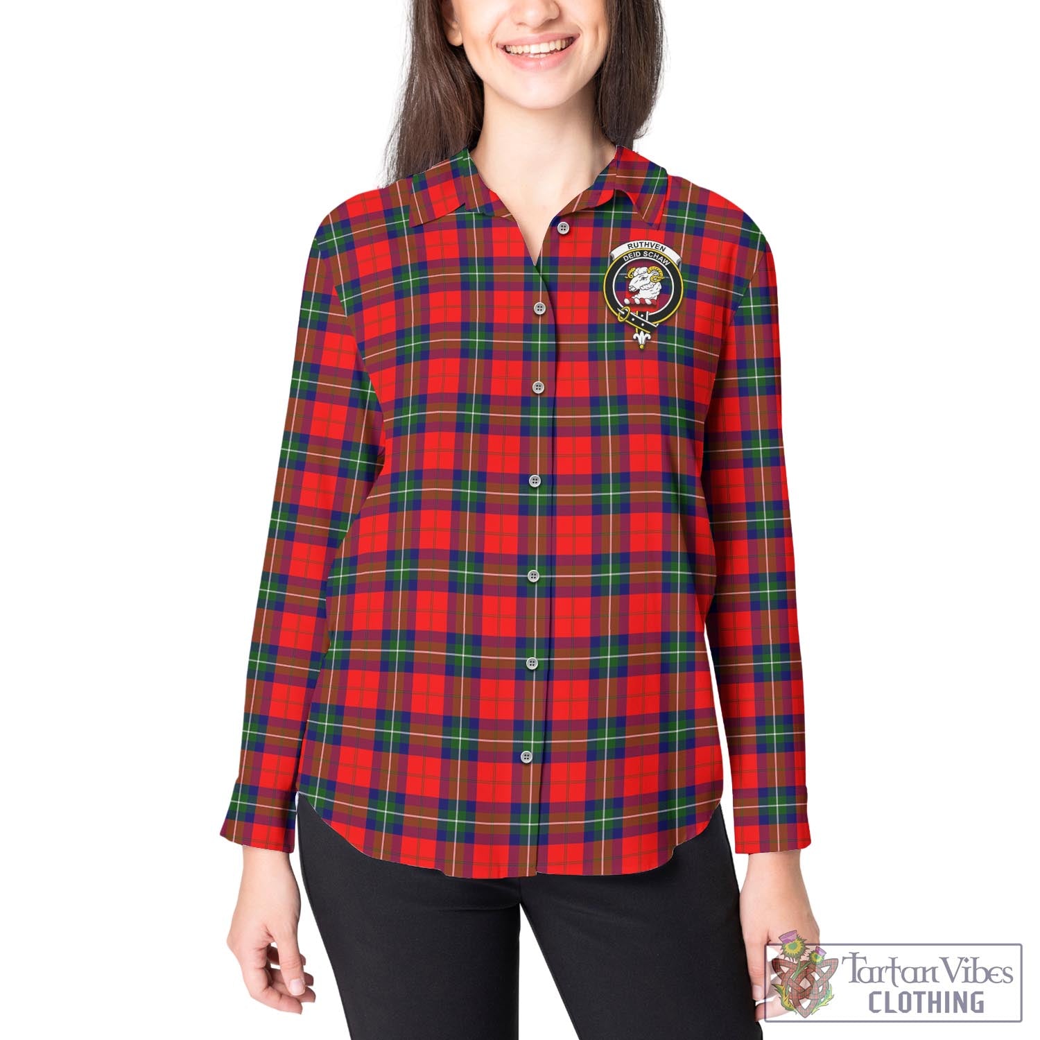 Ruthven Tartan Women's Casual Shirt with Family Crest - Tartan Vibes Clothing