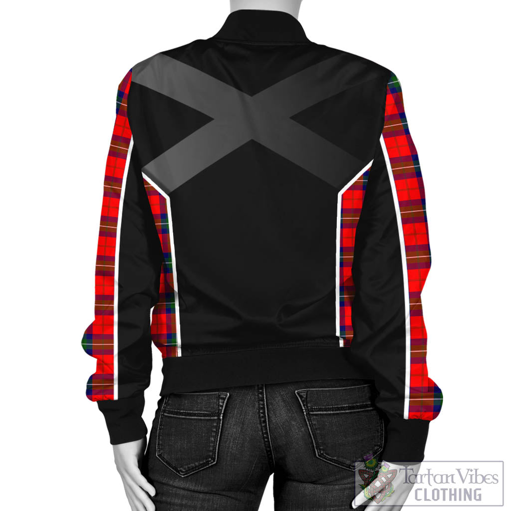 Tartan Vibes Clothing Ruthven Modern Tartan Bomber Jacket with Family Crest and Scottish Thistle Vibes Sport Style