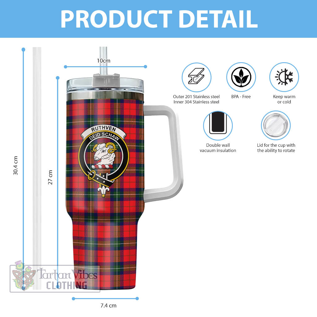 Ruthven Tartan Tumbler with Handle with Family Crest - Tartan Vibes Clothing