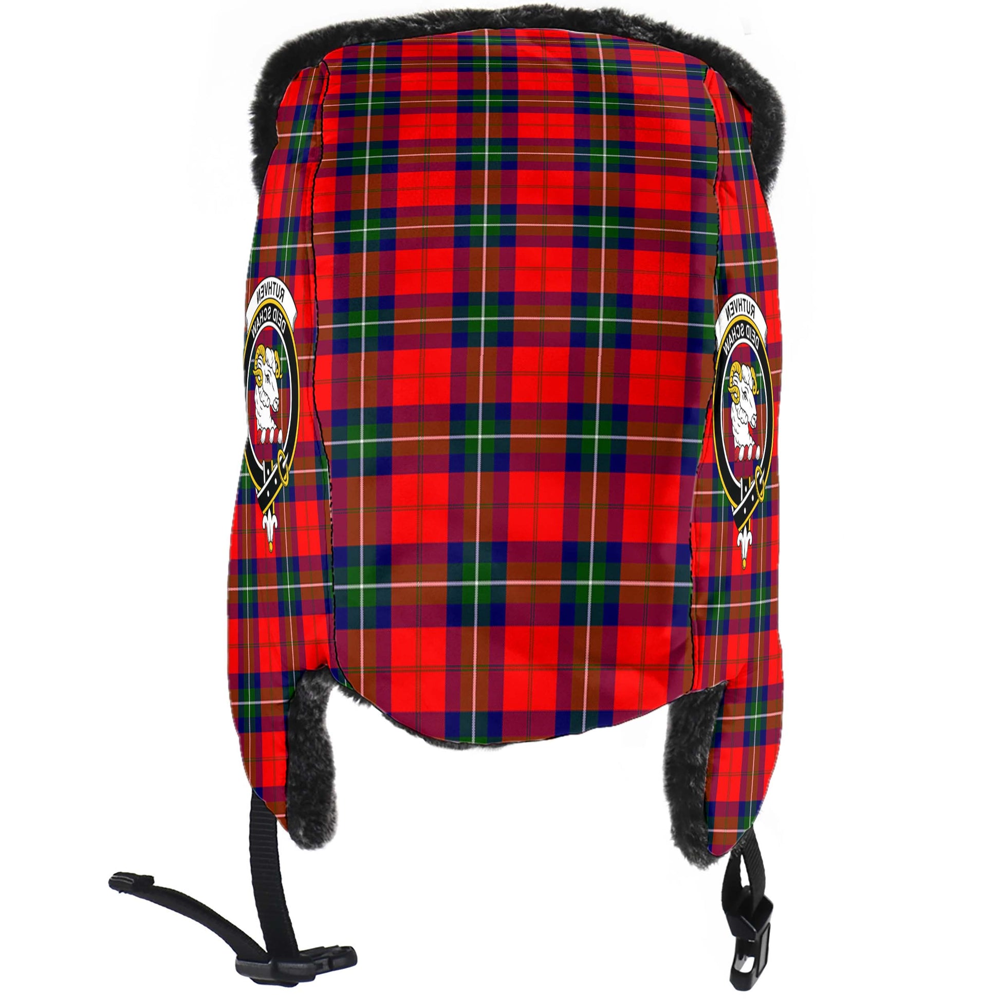 Ruthven Tartan Winter Trapper Hat with Family Crest - Tartan Vibes Clothing
