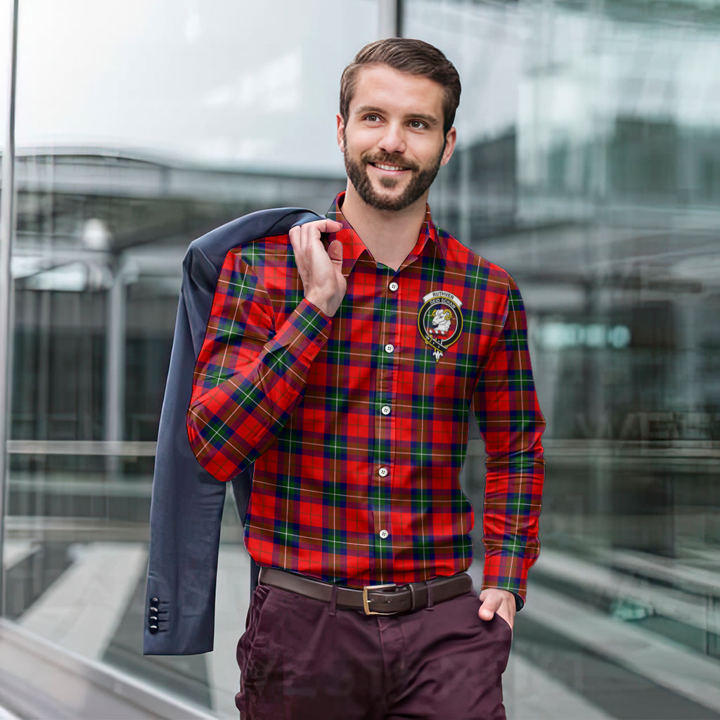 Ruthven Tartan Long Sleeve Button Up Shirt with Family Crest - Tartan Vibes Clothing