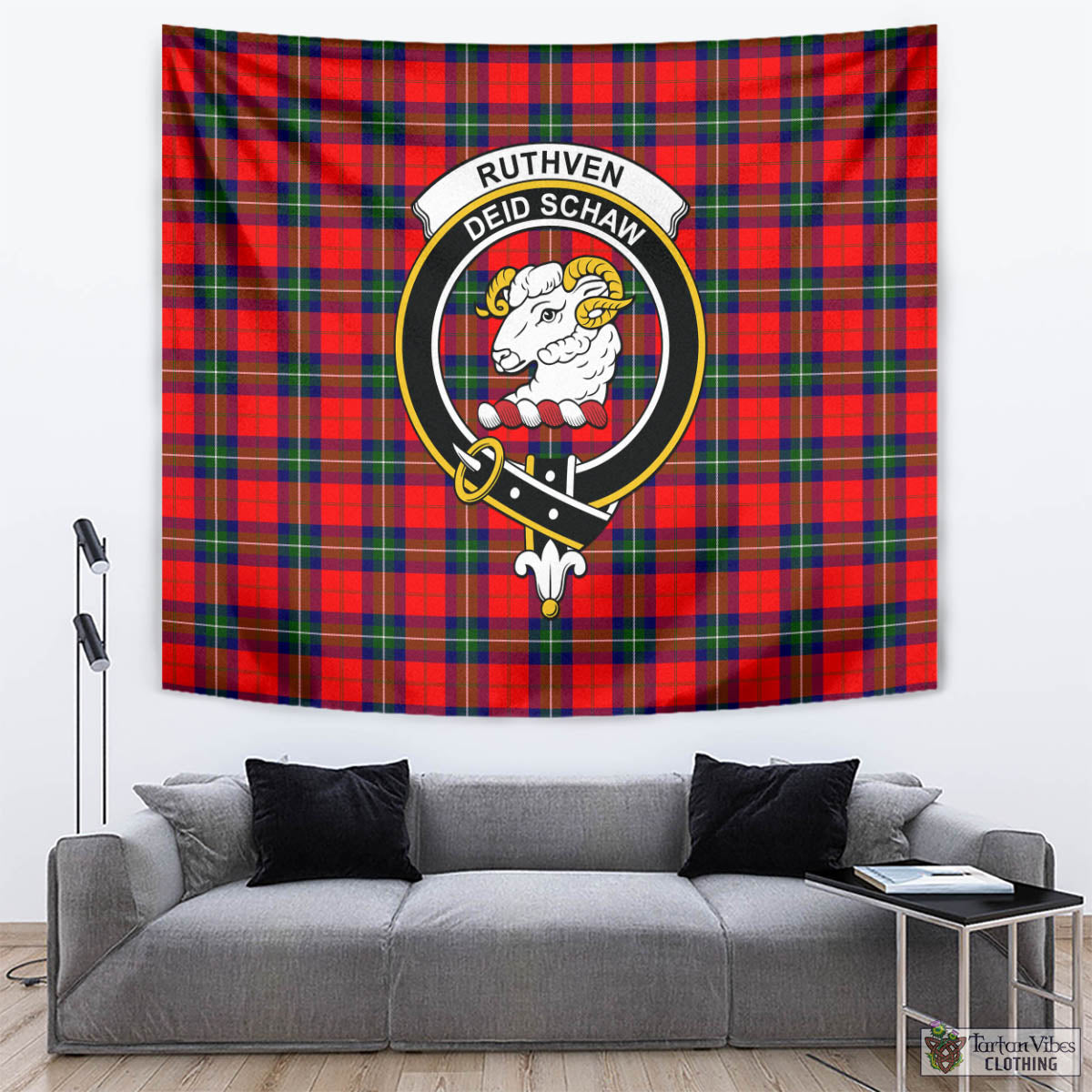 Ruthven Tartan Tapestry Wall Hanging and Home Decor for Room with Family Crest - Tartan Vibes Clothing