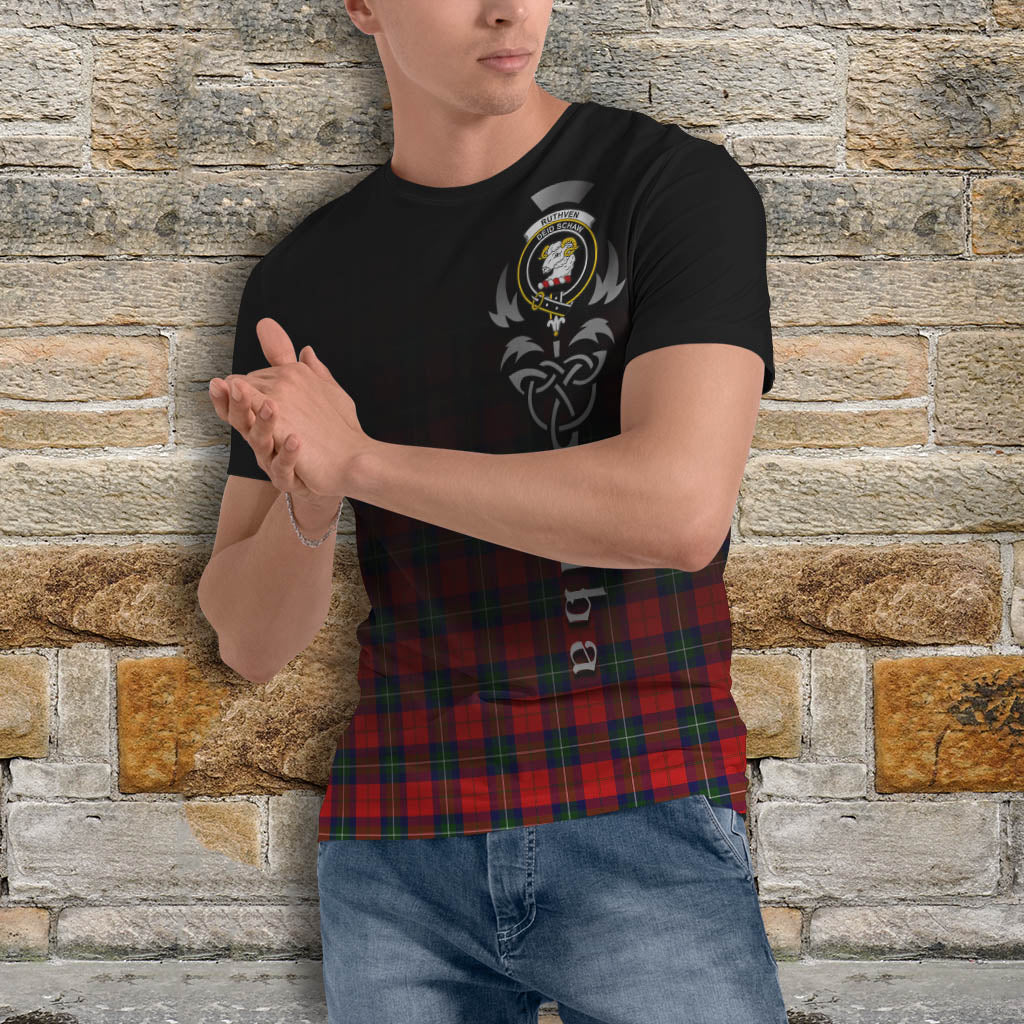 Tartan Vibes Clothing Ruthven Modern Tartan T-Shirt Featuring Alba Gu Brath Family Crest Celtic Inspired