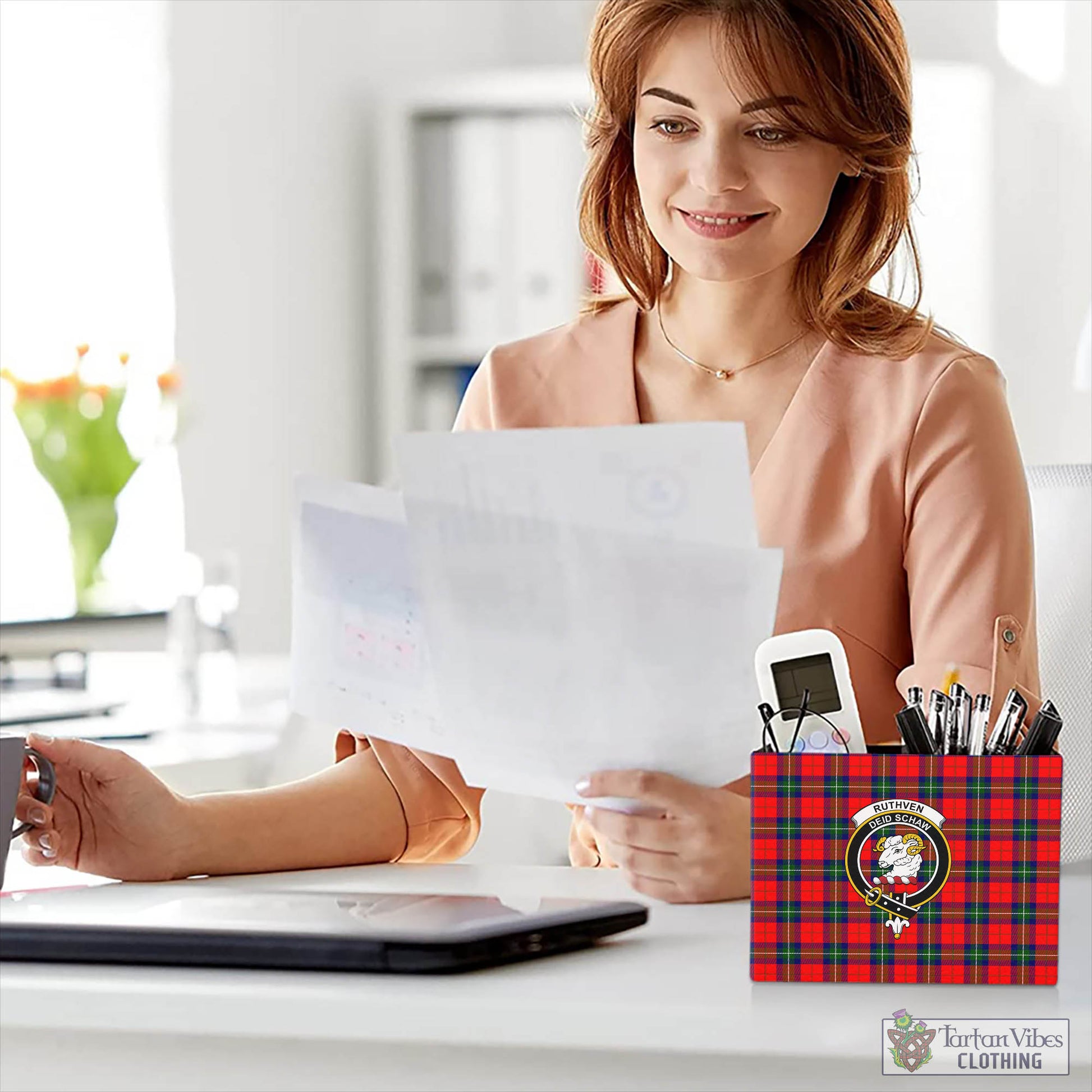 Ruthven Tartan Pen Holder with Family Crest - Tartan Vibes Clothing