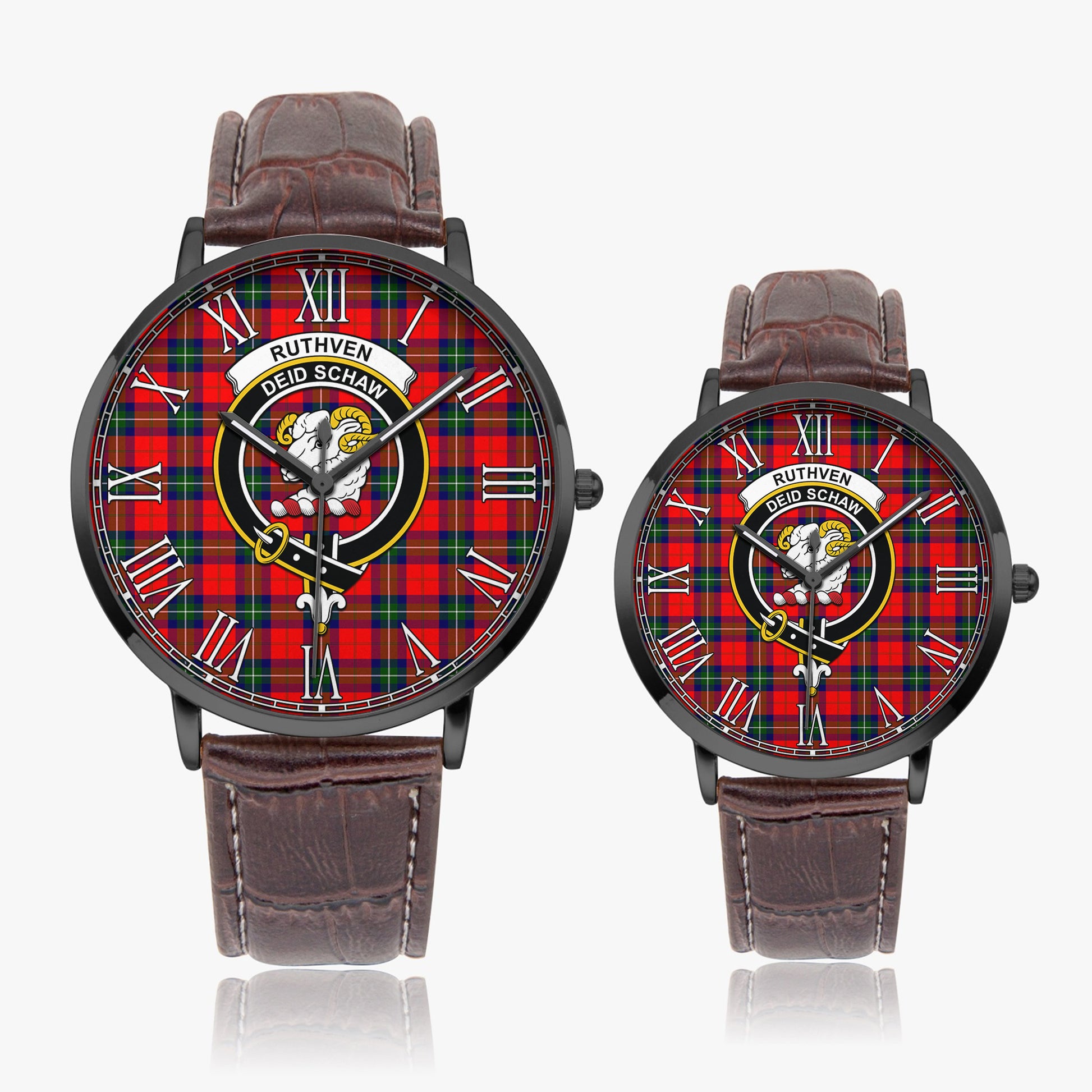 Ruthven Tartan Family Crest Leather Strap Quartz Watch - Tartan Vibes Clothing