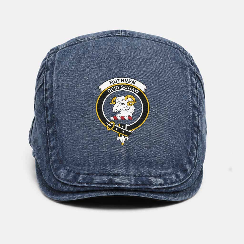 Ruthven Scottish Clan Crest Washed Flat Cap - Unisex Jeff Cap One Size (Adjustable) Dark Blue - Tartan Vibes Clothing