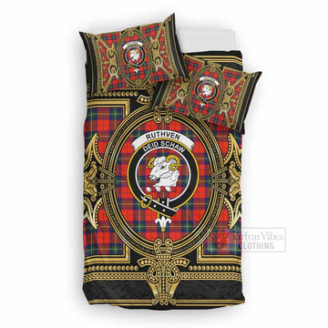 Ruthven Scottish Tartan Crest Bedding Set Royal Stylized
