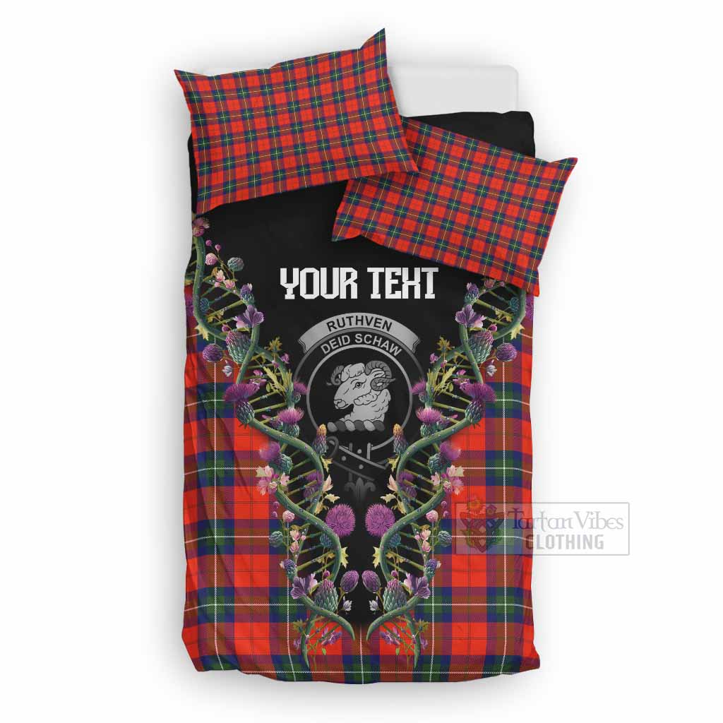Ruthven Tartan Crest Bedding Set Scottish Heritage Thistle DNA