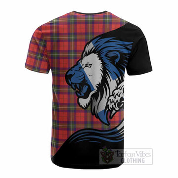 Ruthven Tartan Crest Cotton T-shirt Scottish Golden Lions Wave Flow