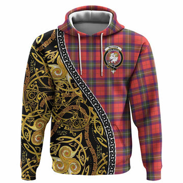 Ruthven Tartan Crest Hoodie Celtic Knot and Triple Trickle Spiral Symbols