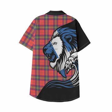 Ruthven Tartan Crest Kid Hawaiian Shirt Scottish Golden Lions Wave Flow