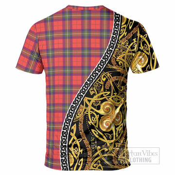 Ruthven Tartan Crest T-Shirt Celtic Knot and Triple Trickle Spiral Symbols
