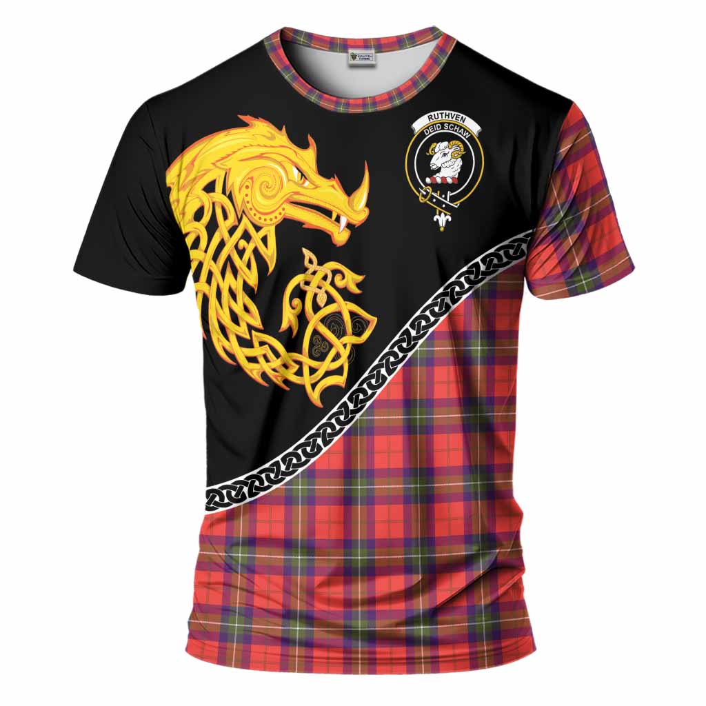 Ruthven Tartan Crest T-Shirt Legendary Dragon Knot Half Style