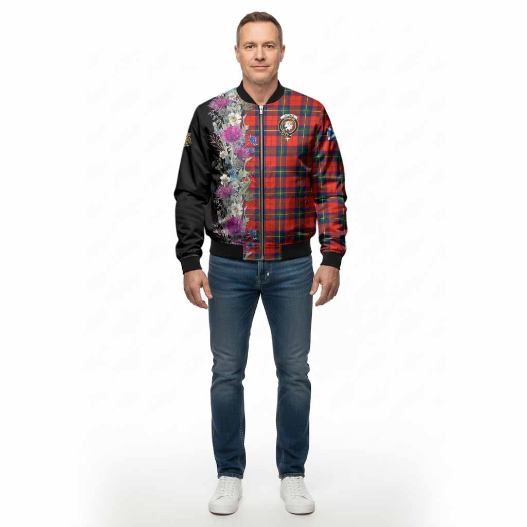 Ruthven Tartan Crest Thistle Floral Bomber Jacket - Tartan Vibes Clothing