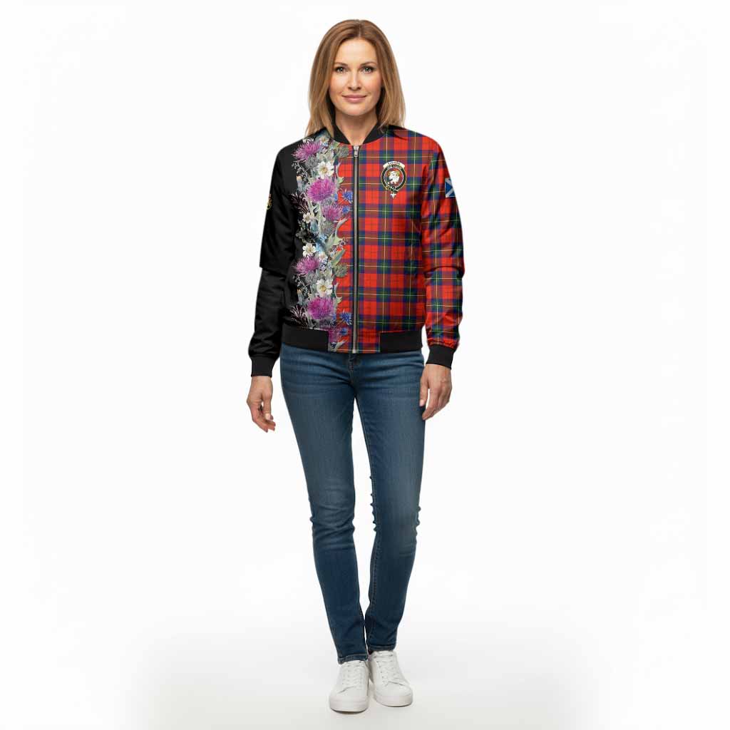 Ruthven Tartan Crest Thistle Floral Bomber Jacket - Tartan Vibes Clothing