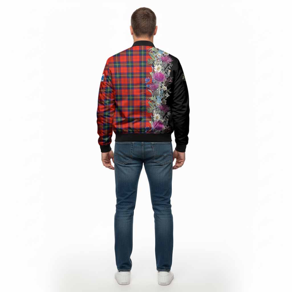 Ruthven Tartan Crest Thistle Floral Bomber Jacket - Tartan Vibes Clothing