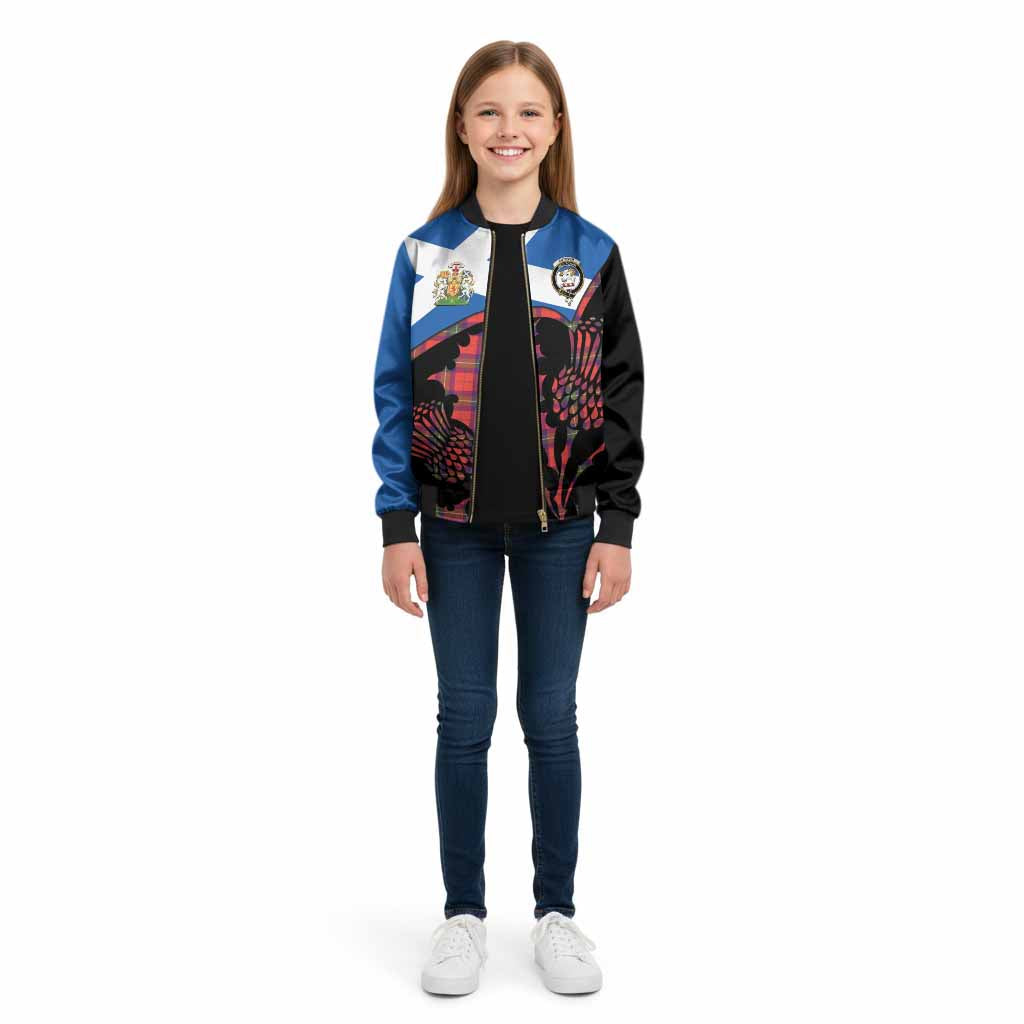 Ruthven Tartan Family Crest Kid Bomber Jacket Scotland Thistle Floral Flag Style